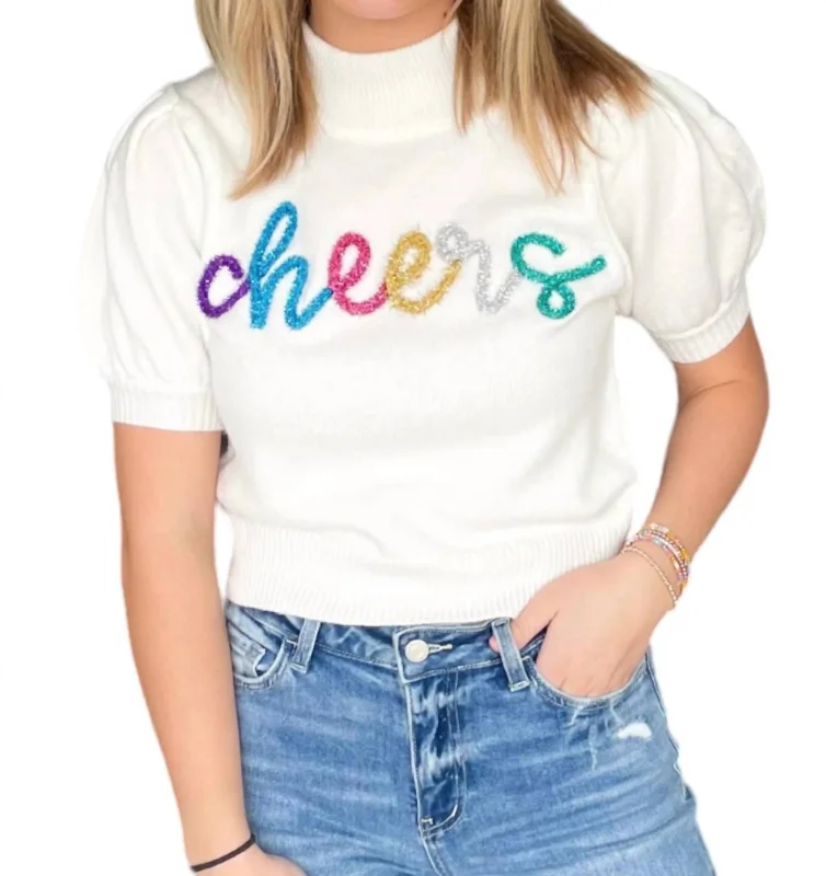 Cheers Puff Sleeve Sweater In White