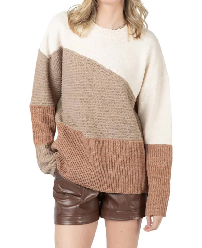 Color Block Asymmetrical Sweater In Mocha