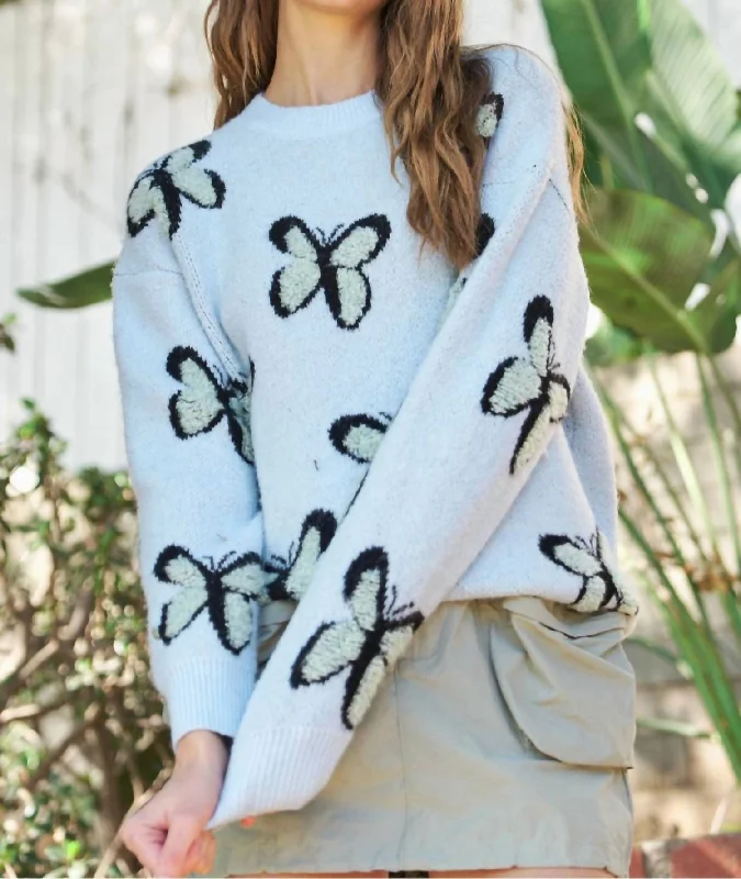 Decorated In Butterflies Sweater In Light Blue