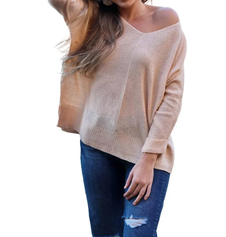 Flowing V-Neck Sweater In Champagne