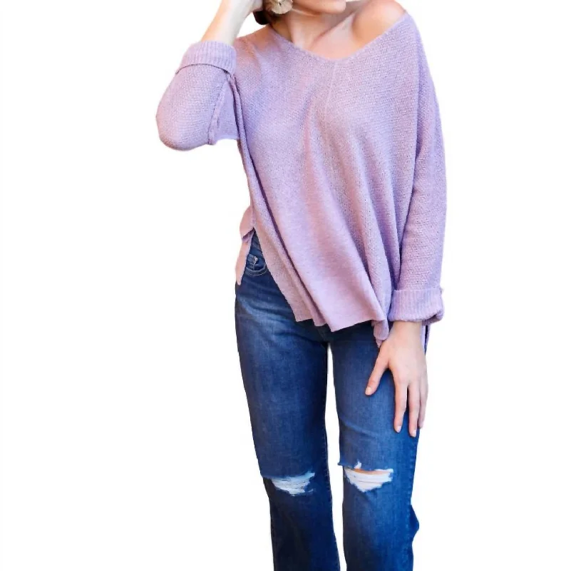 Flowing V-Neck Sweater In Iris