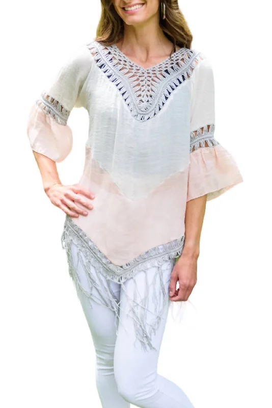 Get Me Started Poncho In White/blush