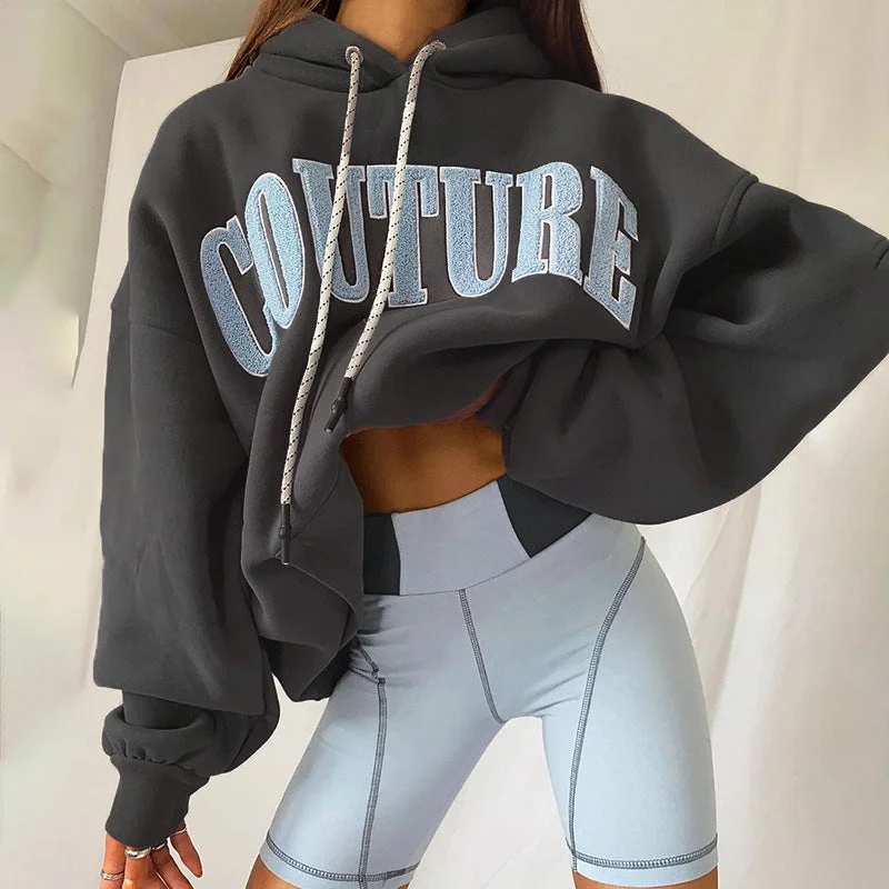 Hot sales letter hooded drawstring long sleeve sweartsuit ouversized unisex hoodies casual lady printed streetwear hoodie