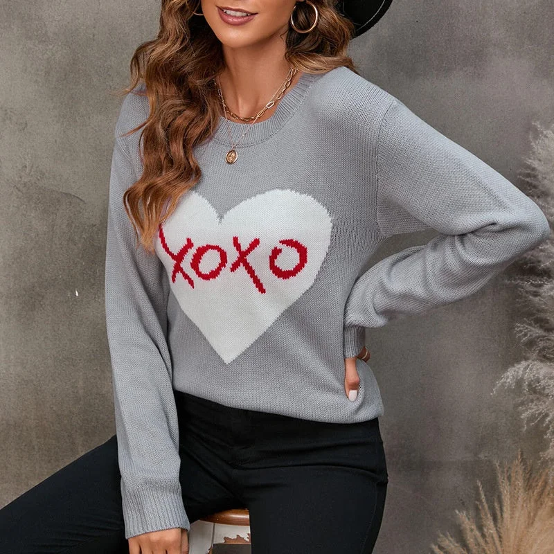 Knitwear New Autumn And Winter Loose Round Neck Heart Letters Graphics Sweater For Women