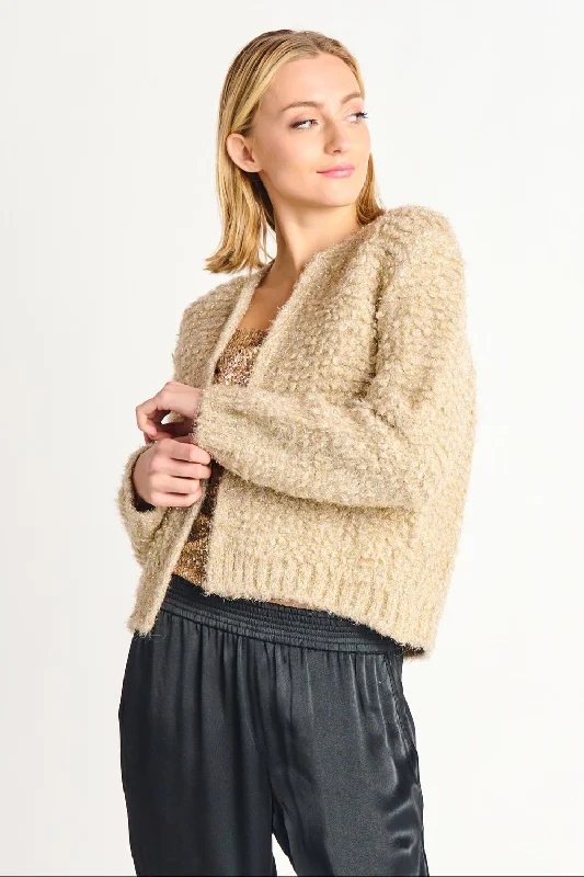 Lurex Boucle Cardigan In Stone/lurex Gold