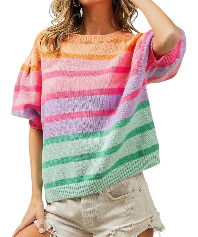 Puff Sleeve Sweater In Color Block