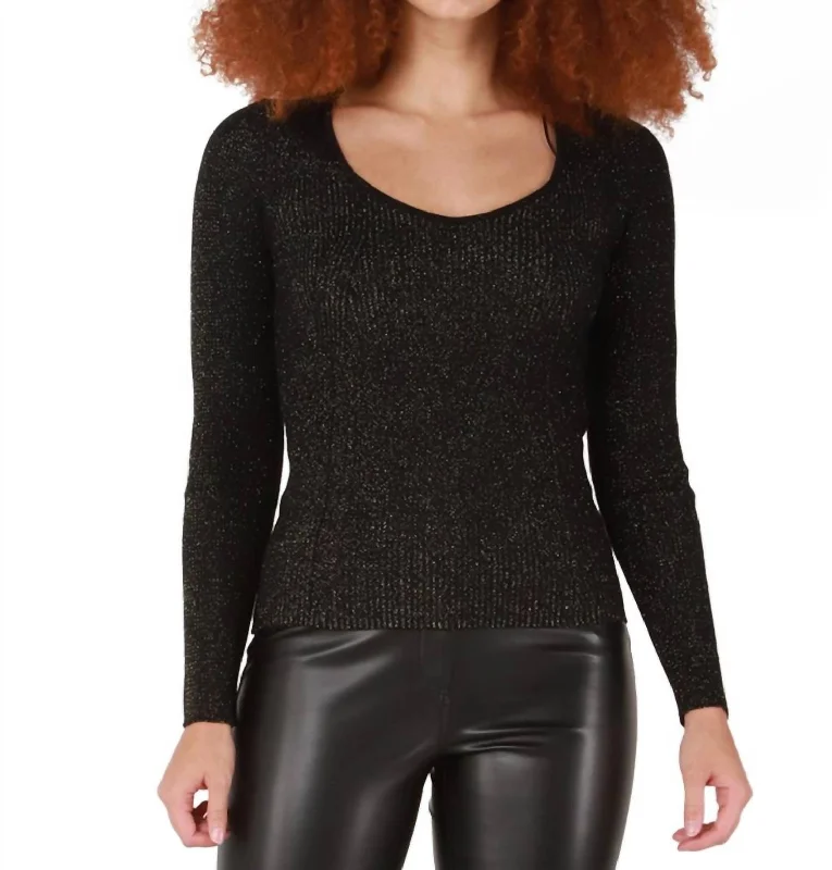 Sweetheart Shimmer Sweater In Glitter Black