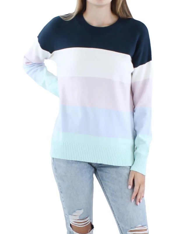 Womens Ribbed Trim  Acrylic Crewneck Sweater