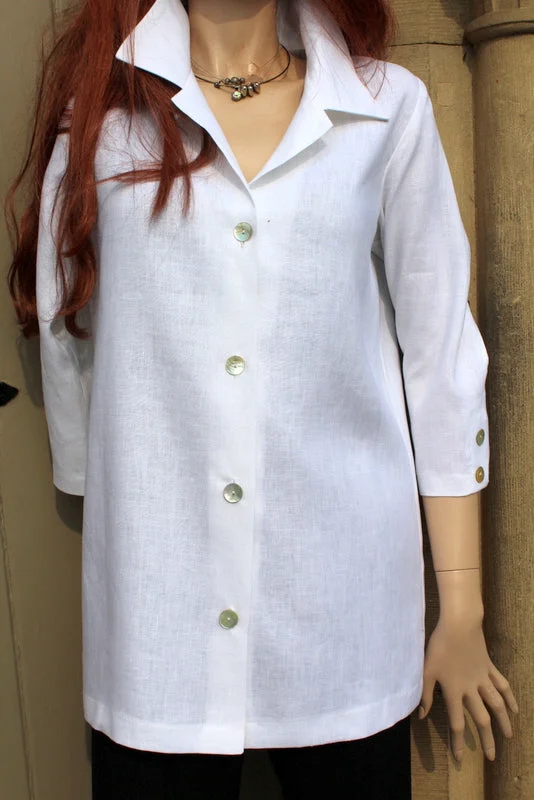 EVA TRALALA Womens White Linen Shirt NUAGE with Front-and-Back-Buttoning