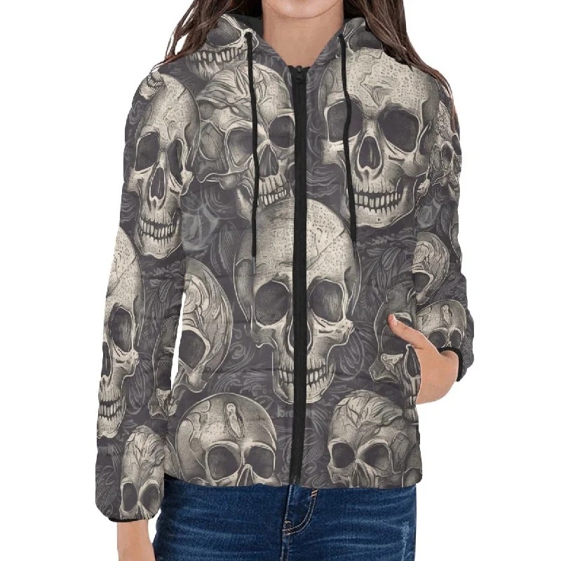 Gothic Skulls Pattern Women's Padded Hooded Jacket