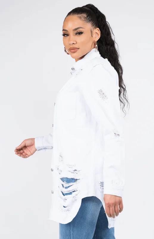 Laila Long Sleeves Denim Shirts Jacket-White