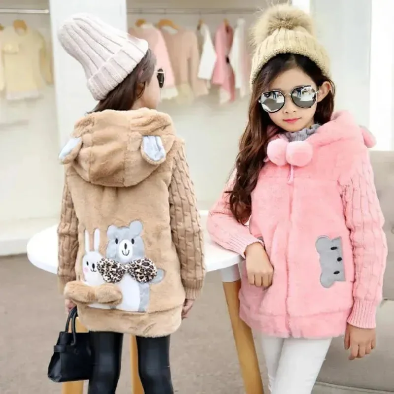 Lovely little bear Winter Girls Faux Fur Fleece Jacket