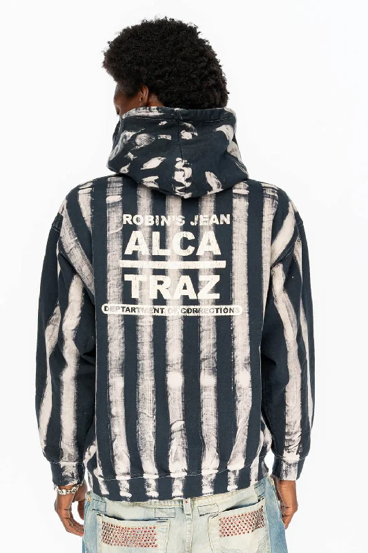 PRISONER BLACK/WHITE PULLOVER HOODIE  WITH RJ ALCATRAZ PRINT DESCRIPTION