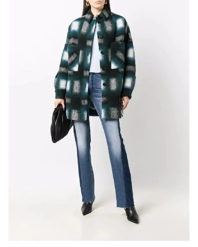 Women Wool Blend Plaid Coat With Pockets