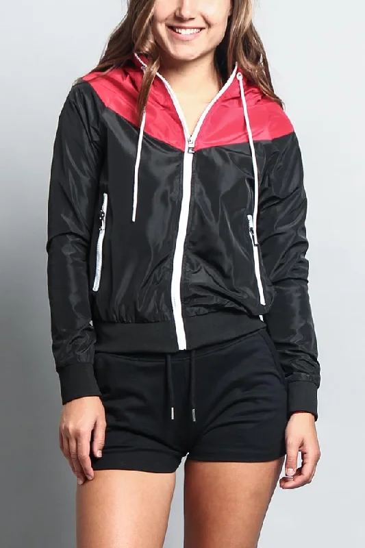 Women's Color Block Hooded Windbreaker Jacket