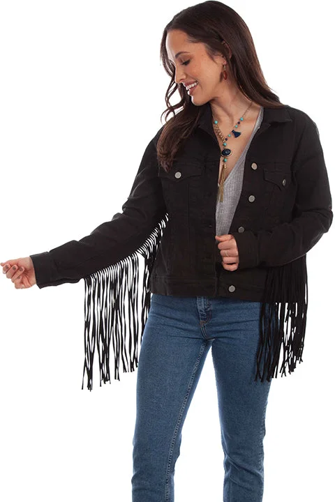 Women's Honey Creek Jacket Collection: Black Denim Fringe