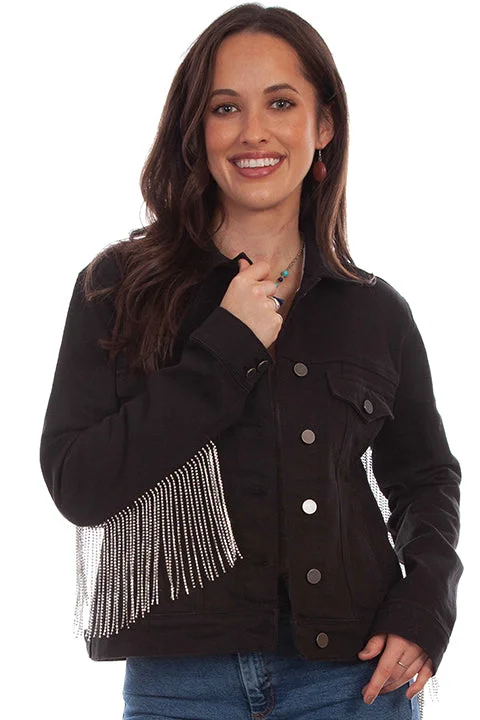 Women's Honey Creek Jacket Collection: Black Denim Rhinestone Fringe