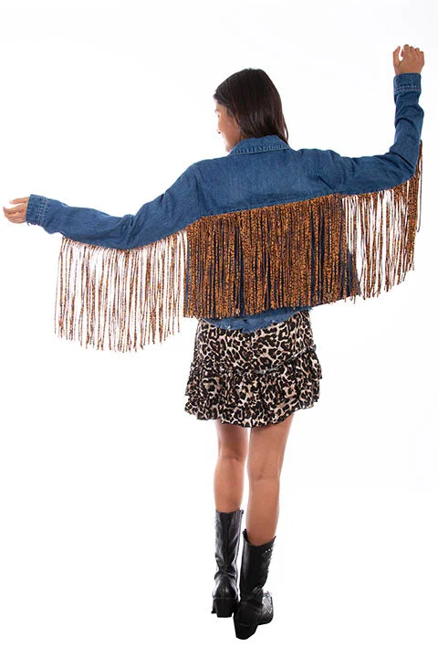 Women's Honey Creek Jacket Collection: Denim Leopard Fringe