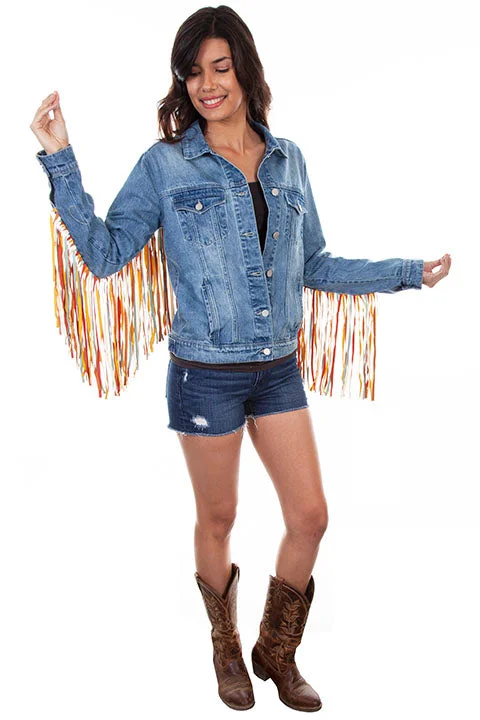 Women's Honey Creek Jacket Collection: Denim Multi-Color Fringe