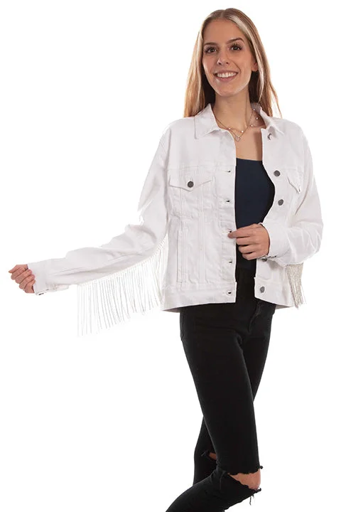 Women's Honey Creek Jacket Collection: White Denim Rhinestone Fringe