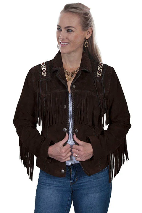 Women's Leather Jacket Collection Suede: Scully Western Fringe Hand Lacing Beads