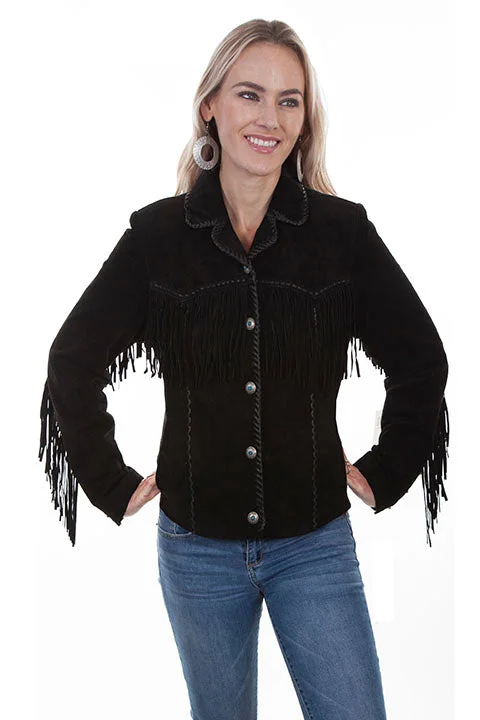 Women's Leather Jacket Collection Suede: Scully Western Fringe Whip Stitched Black