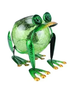 7.3" LED Solar Glass & Metal Frog - Garden by Mirabeau