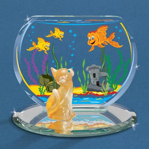 Glass Baron Cat and Fish Bowl Glass Figurine