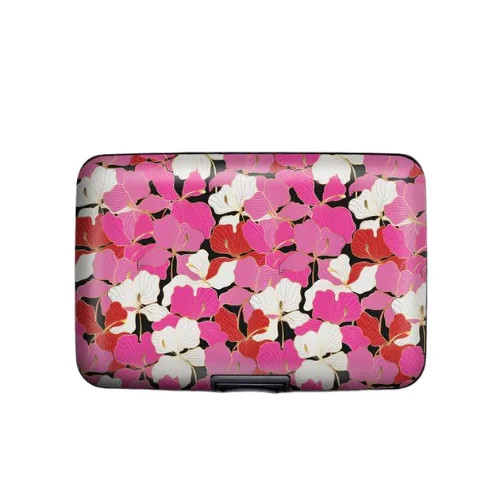 Pink Enameled Orchids RFID Armored Wallet