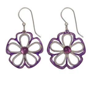 Silver Forest Open Silver & Amethyst Flower with Amethyst Stone Center Earrings