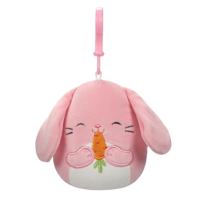 Spring Squishmallow Bop the Pink Bunny Nibbling Carrot 3.5" Clip Stuffed Plush by Kelly Toy