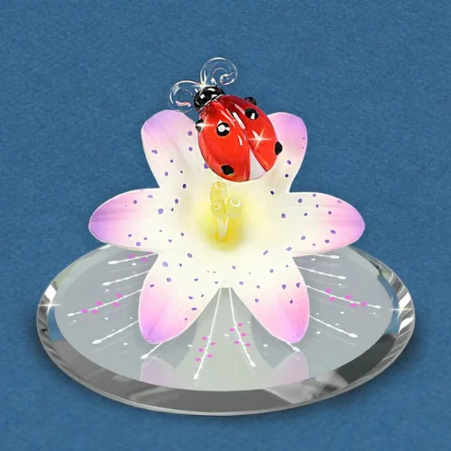 Glass Baron Ladybug on Lily Glass Figurine