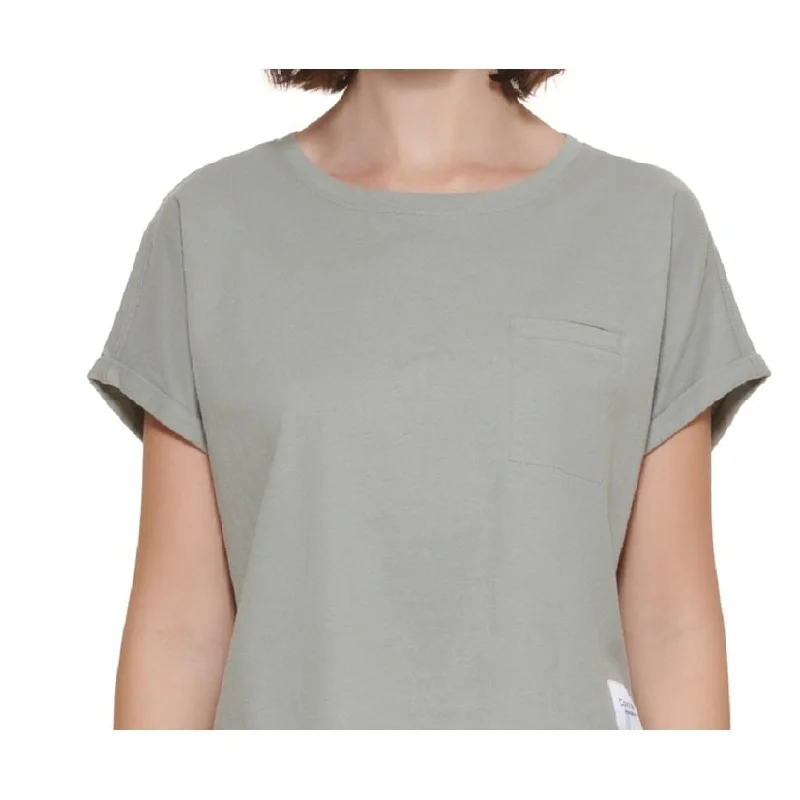 Calvin Klein Women's Bungee Hem Pocket Cotton T-Shirt Green Size Xx-Large