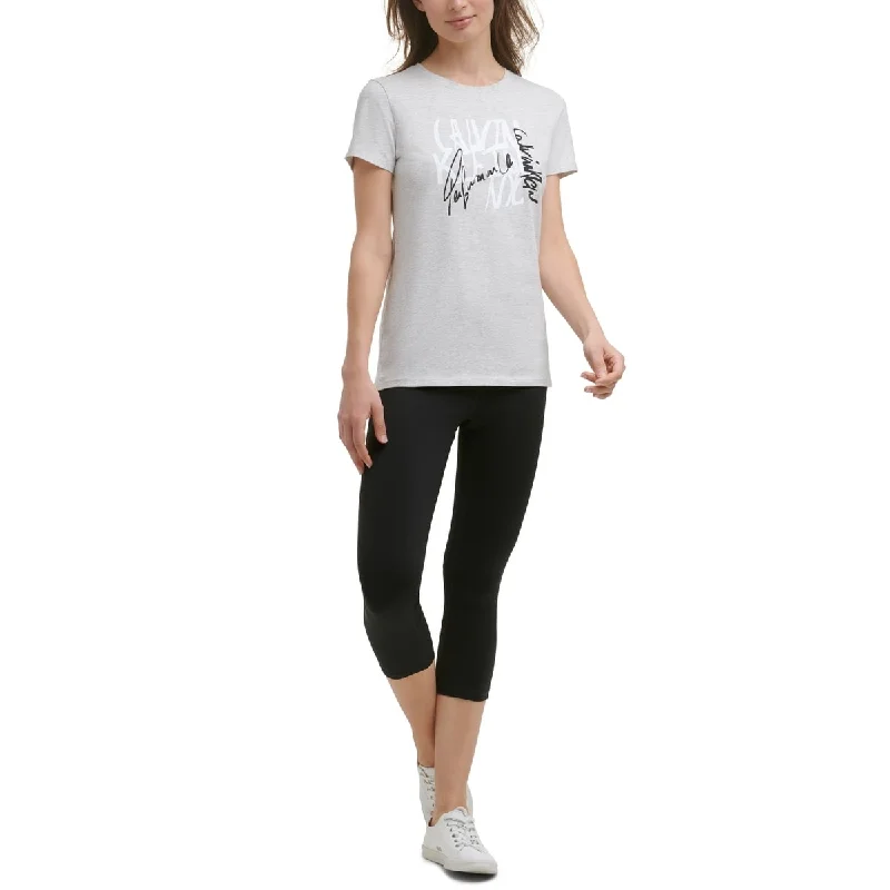 Calvin Klein Women's Script Logo T-Shirt Gray Size X-Small