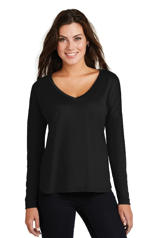 District Womens Drapey Short Sleeve V-Neck T-Shirt - Black - Closeout