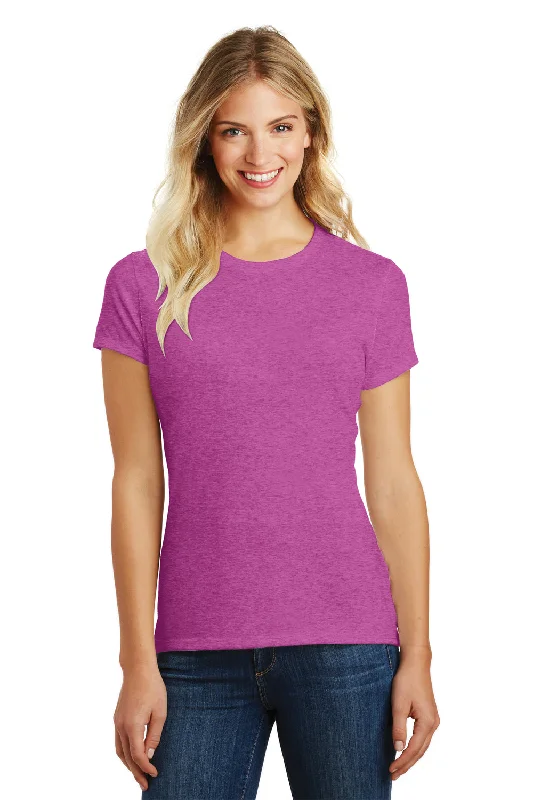 District Womens Perfect Blend Short Sleeve Crewneck T-Shirt - Heather Pink Raspberry - Closeout