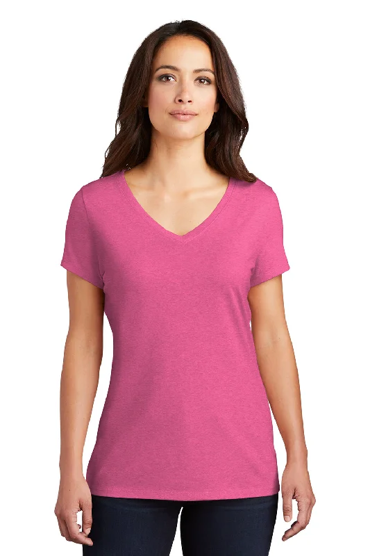 District Womens Perfect Tri Short Sleeve V-Neck T-Shirt - Fuchsia Pink Frost