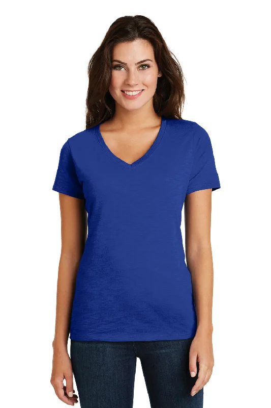 District Womens Super Slub Short Sleeve V-Neck T-Shirt - Deep Royal Blue - Closeout