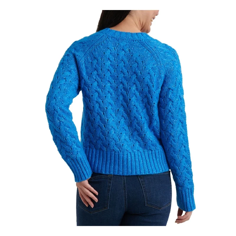 Lucky Brand Women's Cable Knit Long Sleeve Crew Neck T-Shirt Blue Size Large