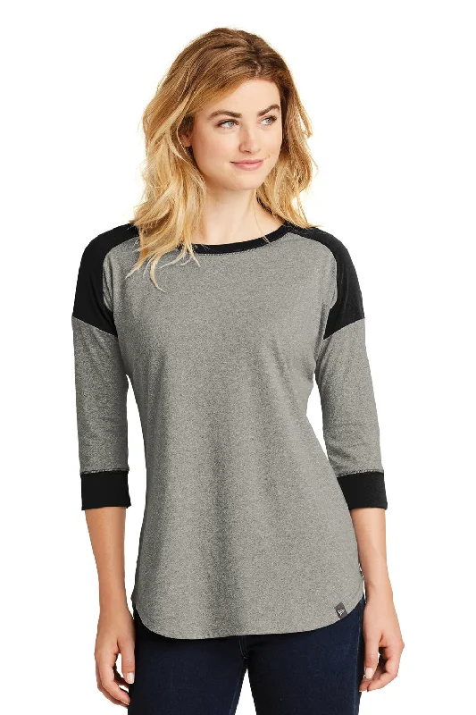 New Era Womens Heritage 3/4 Sleeve Crewneck T-Shirt - Heather Rainstorm Grey/Black