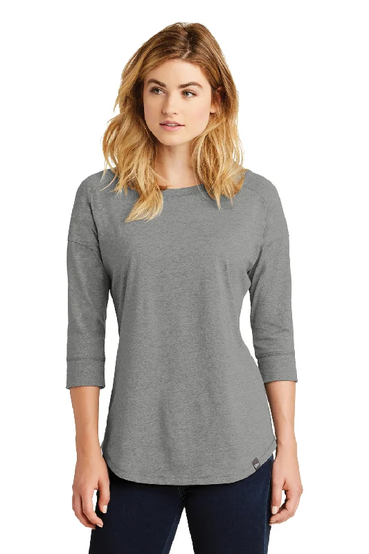 New Era Womens Heritage 3/4 Sleeve Crewneck T-Shirt - Heather Shadow Grey - Closeout