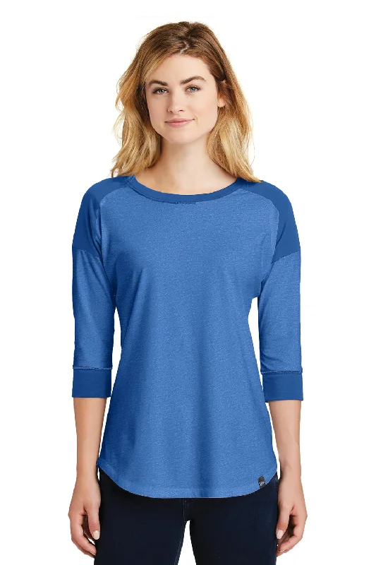 New Era Womens Heritage 3/4 Sleeve Crewneck T-Shirt - Heather Royal Blue/Royal Blue