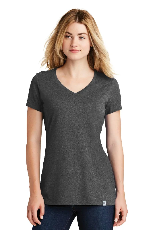 New Era Womens Heritage Short Sleeve V-Neck T-Shirt - Heather Black