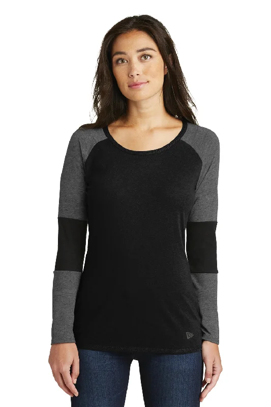 New Era Womens Performance Moisture Wicking Long Sleeve Crewneck T-Shirt - Dark Graphite Grey/Black - Closeout