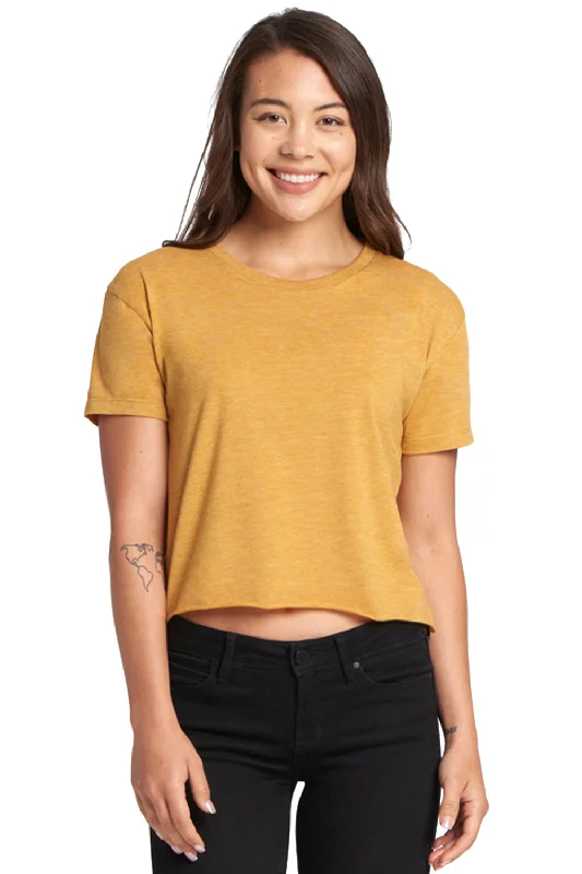 Next Level Womens Festival Cali Crop Short Sleeve Crewneck T-Shirt - Antique Gold