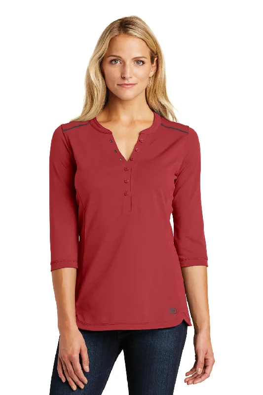 Ogio Womens Fuse Moisture Wicking 3/4 Sleeve Henley T-Shirt - Signal Red - Closeout