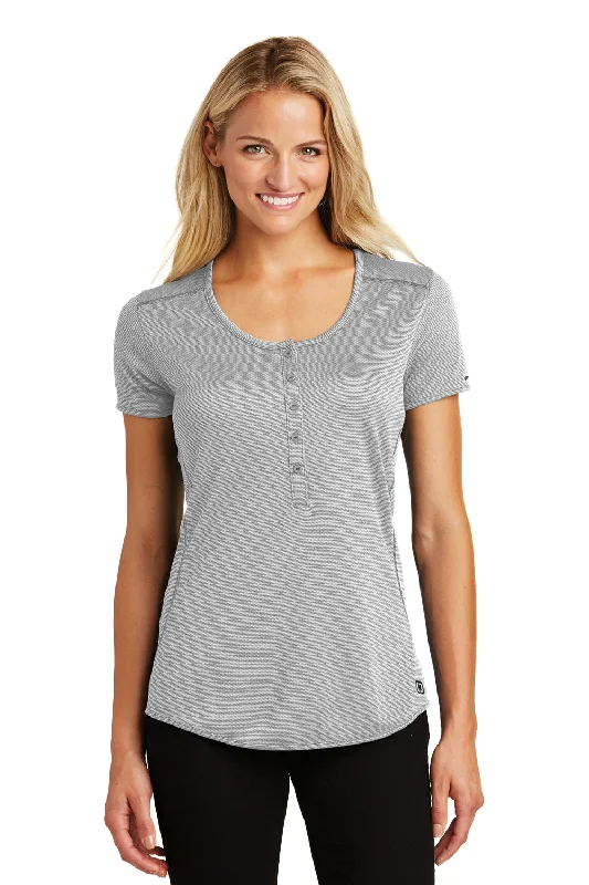 Ogio Womens Orbit Moisture Wicking Short Sleeve Henley T-Shirt - Rogue Grey/White - Closeout