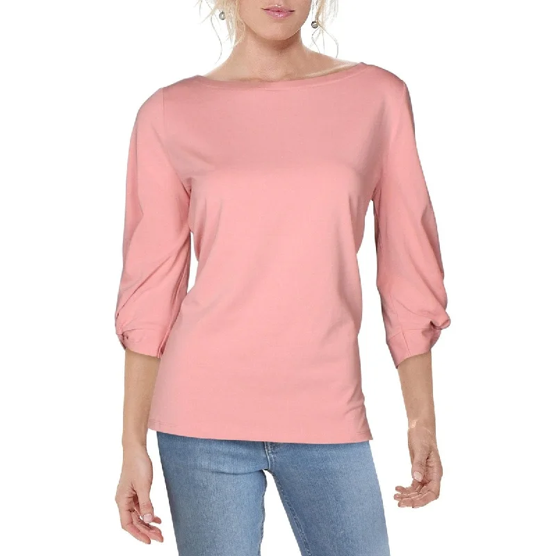 Ralph Lauren Women's Twist Sleeve Wide Neck T-Shirt Pink Size Medium