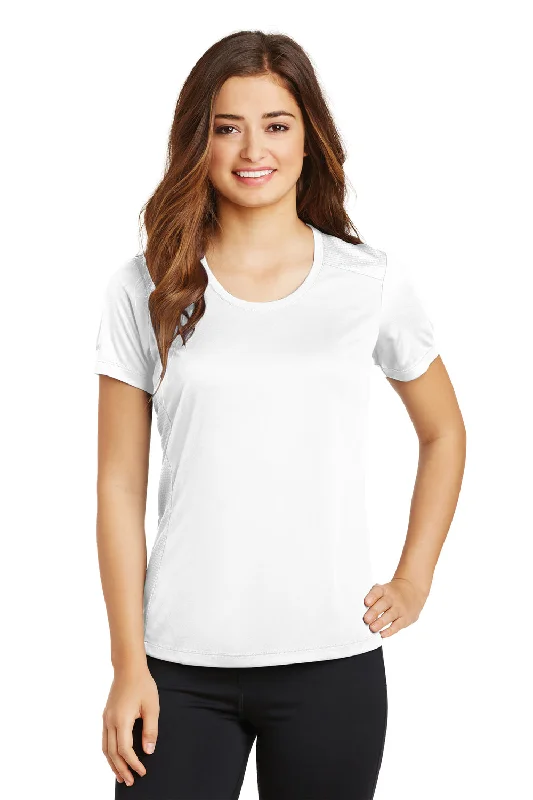 Sport-Tek Womens Elevate Moisture Wicking Short Sleeve Scoop Neck T-Shirt - White - Closeout