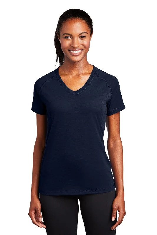 Sport-Tek Womens Ultimate Performance Moisture Wicking Short Sleeve V-Neck T-Shirt - True Navy Blue